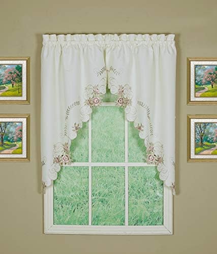 Today's Curtain Verona Reverse Embroidery Window Swag, 38-Inch, Ecru/Rose