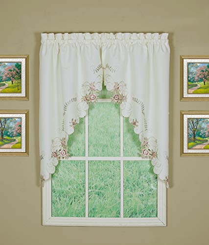Today's Curtain Verona Reverse Embroidery Swag, 38", Ecru/Rose #TOP5