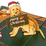 Ribbli Pop Up Christmas Card, 3D Greeting Card, Dog Christmas Card, Golden Retriever Card, Holiday Card, Merry Xmas Cards for Kids Mom Dad Son Daughter Grandson Granddaughter Wife, with Envelope