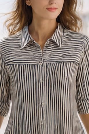 Image of Women's Summer Striped Midi Long Shirt Dress Casual Loose Short Sleeve Button Down Dress | Casual Outfit Wear Events, Date & Evening Look |Tunic Shirts for Women