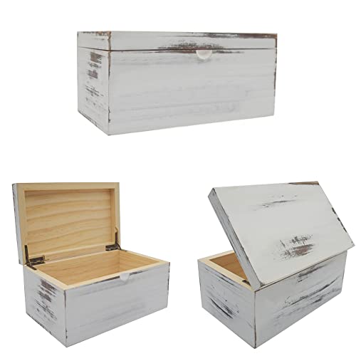 Yestoo Rustic Wooden Box With Hinged Lid, Farmhouse Laundry Wooden Storage Container Holder, Dryer Sheet Holder For Fabric Softener Sheets,Laundry Room Decor Grayish-White #TOP1
