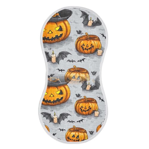 Muslin Burp Cloth for Baby 2PCS Halloween Pumpkins Super Absorbent Burping Cloths, Bibs for Newborn Boys Girls2