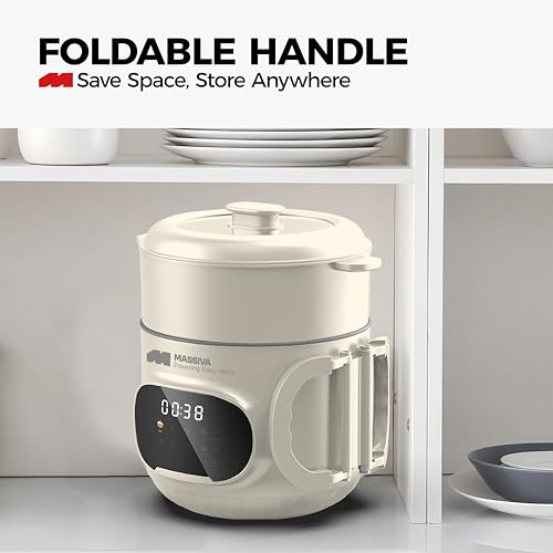 Image of MASSIVA 8-in-1 Multi Purpose Electric Kettle with Steamer: Smart LED Presets Electric Pot, 1.6L Ceramic Non-Stick Inner Pot, 600W Boil /Steam /Fry All-in-One For Kids Travel and Kitchen