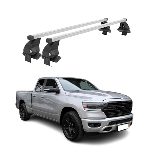 OMAC - Barras de techo transversales de acero para RAM 1500V 2019-2026 - Antirrobo Incluido - Probado City Crash - DIN 75302:2019 - ISO/Paso 11154:2006 - Carga Max 50kg Plata
