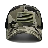 NVJUI JUFOPL American Flag Hat, USA Flags Trucker Hat for Men & Women, Adjustable Embroidered Baseball Cap, Mesh Snapback Hat Camo