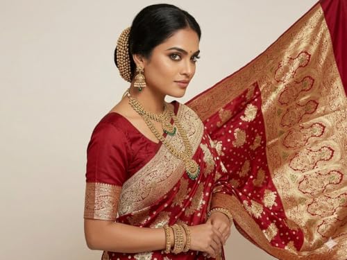 Generic maroon banarasi silk saree – image 2