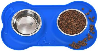 Amazon Basics Dog Bone Shaped Silicone Pet Bowl Combo - Blue