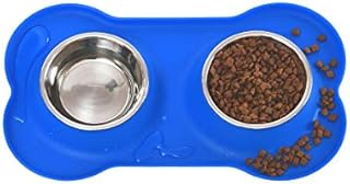 Amazon Basics Dog Bone Shaped Silicone Pet Bowl Combo - Blue