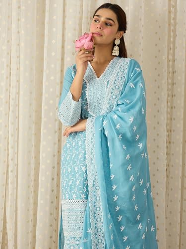 Image of INDO ERA Women Pure Cotton Kurta Set with Dupatta | Festive Suit Set, 10790