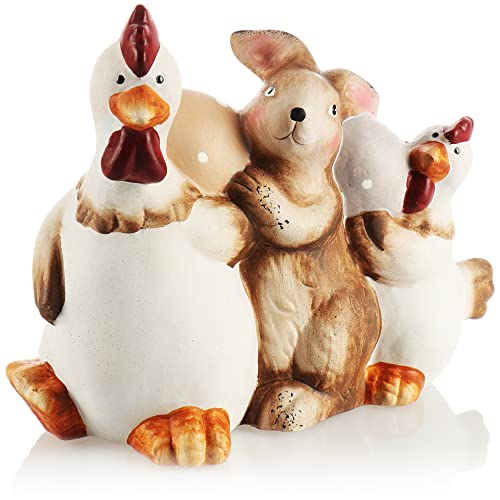 com-four® Deko Aufsteller für Ostern, Bunte Osterszene, Osterdeko zum Hinstellen, Osterdekoration aus Keramik (1 Stück - 21cm rot-gelb-orange)