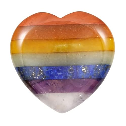 SUNYIK Natürlicher handgeschnitzter Daumen-Sorgenstein, polierte Handflächentaschensteine, Heilkristall für Valentinstag, herzförmig, 7 Chakra Cover