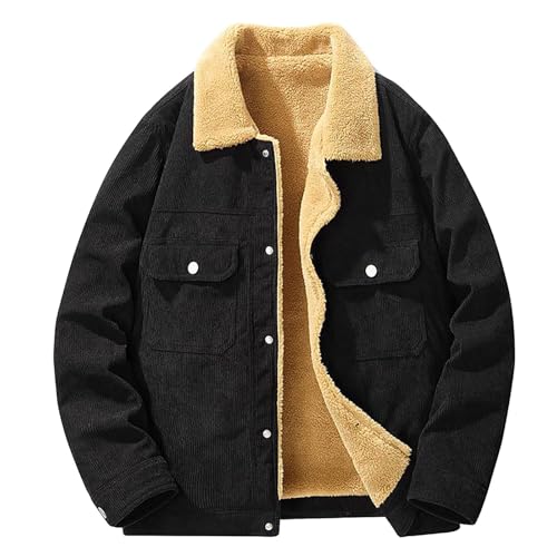 Men's Winter Corduroy Jacket with Warm and Stylish Outdoor Coat Snow Gear for Men (A-Black, M)
