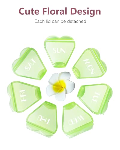 Image of MOLN HYMY Large Weekly Pill Box 7 Day, Cute Pill Case Organizer 1 time a Day, Floral Pill Container Once Daily, Pretty Medicine Dispenser for Vitamin /Fish Oil /Medication /Supplements (Green)