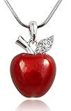 Twilight, Snow White Inspired 3D Juicy Red Apple Crystal Accented Leaf Pendant Necklace Halloween Jewelry Gifts