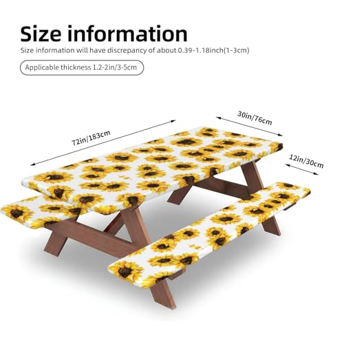 Mantel de mesa con girasoles y fundas de banco ajustables para camping 5