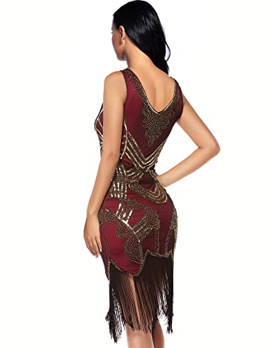 Image of Women's 1920s Gatsby Dress V Neck Sequin Bead Fringed Cocktail Hem Flapper Dress