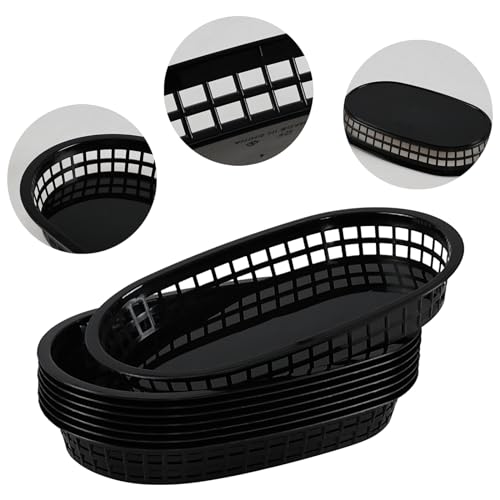 Leendines 12-Pack Plastic Fast Food Baskets, Restaurant Food Serving Baskets, Black