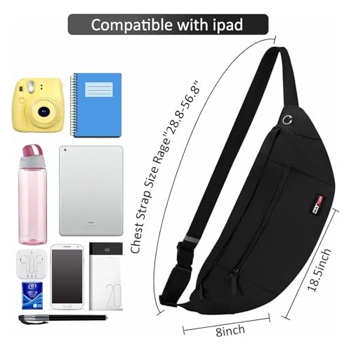 Image of MAXTOP Super Large Black Fanny Pack Sling Bag for Men Women Crossbody Sling Chest Bag for Travel Cycling Hiking Climbing