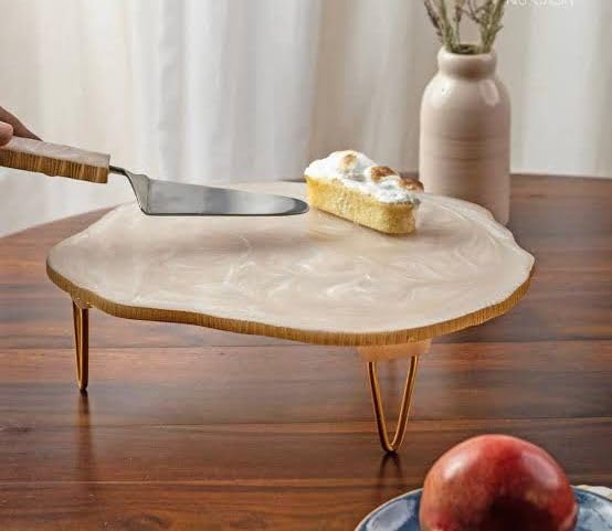 MFU-MADE FOR YOU Resin Cake Stand with Detachable Tray & Knife | Perfect for 1kg Cakes| Cake Slicer Cutter, Multipurpose Cupcake Cutting | Desserts, Birthday Party & Wedding Events (Cream, Pack of 1)
