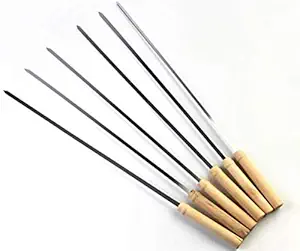 Stager Barbecue Skewers for BBQ Tandoor, Grill | Stainless Steel Stick with Wooden Handle, Pack of 12