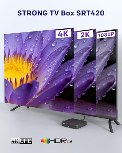 STRONG SRT420 4K Streaming Box Android TV Mit Ethernet-Port, DVB-T2, 2GB RAM + 8GB Speicher, Integriertem Chromecast, WiFi, Google Sprachassistent, HDR10+