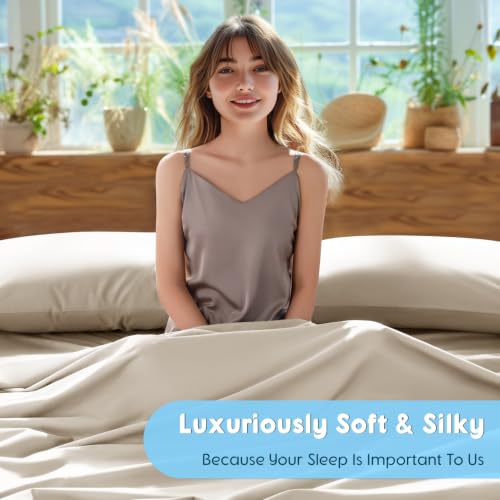 Image of SONORO KATE 1000 Series 100% Egyptian Cotton Queen Sheets,Extra Deep Pocket | 18-24 Inch Extra Deep Pocket,Soft & Breathable,5-Star Hotel Sateen Bed Sheets,All Season,4pc,Cream