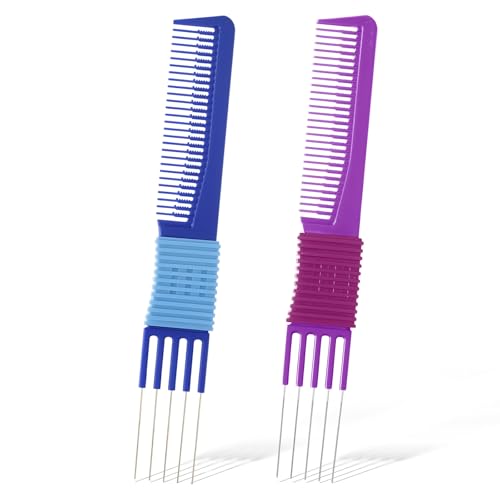 2 Peines metálicos con mango antideslizante azul y morado miniatura 1