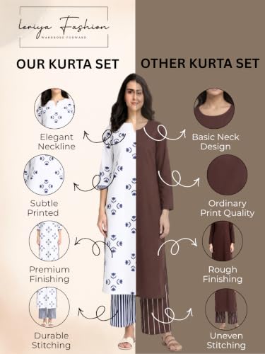 Image of Leriya Fashion Women Printed Kurta Set with Palazzo Pants | Straight Kurta with 3 /4 Sleeves | Ethnic Jaipuri Kurtis Palazzo Set for Women | Kurti for Daily Office & Casual