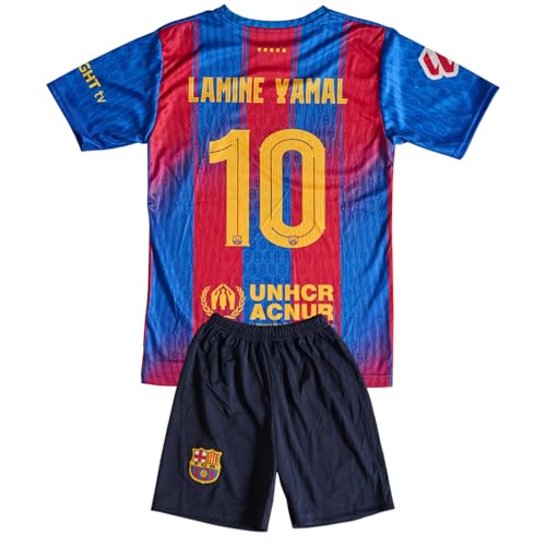 Qycksouth Barcelona, camiseta de fútbol manga corta, nueva temporada, edición limitada, para niños (4-13 años), incluye pantalones cortos