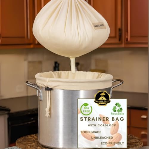 Image of Masala Potli Multipurpose Strainer Bag 100% Cotton Cheesecloth Yogurt Maker Nut Milk Bag Cold Brew Coffee Filter Hung Curd Cloth Reusable Eco-Friendly Kitchen Strainer (4)