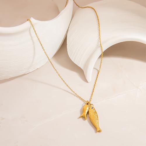 Gold Fish Pendant Necklace for Women Trendy Beach Charm Sardine Necklaces Dainty Summer Jewelry4