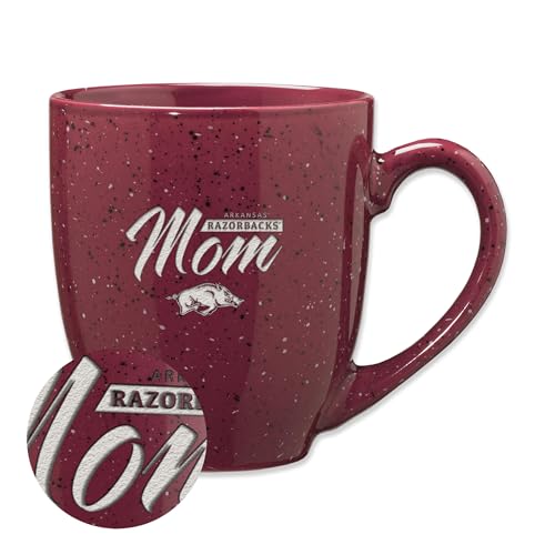 Rico Industries NCAA Arkansas Razorbacks Mom 16 oz Team Color Laser Engraved Speckled Ceramic Coffee Mug