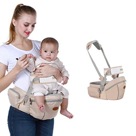 Baby Carrier with Waist Stool, Baby Carrier with Hip Seat for Breastfeeding, Safety Hip Seat Baby Carrier, Mom's Choice One Size Fits All 3-36 Month Newborn, Infant & Toddler