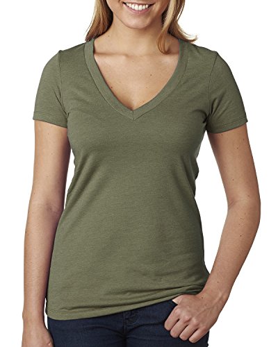 Next Level Baby Rib Knit Deep V-Neck T-Shirt, Military Green, Medium