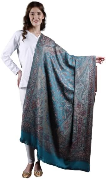 Reversible Jamawar Shawl with Woven Paisleys - Wool