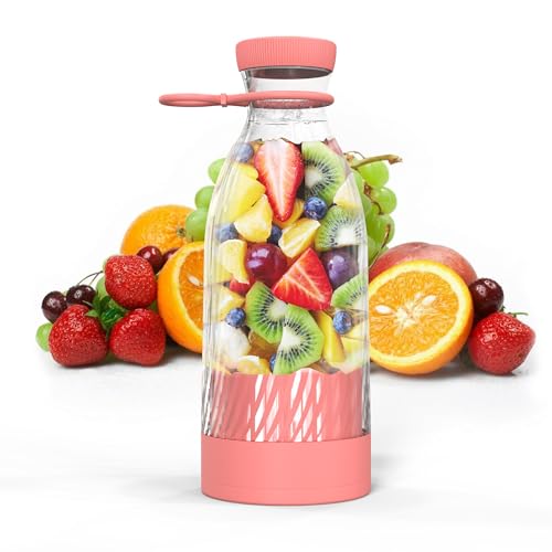 Botella batidora portatil 500ml, licuadora portatil batido 6 cuchillas, batidora portatil usb personal, batidora vaso smoothie,fitness, rutas,viajes, portable blender, 30000rpm, 40W (rosa)