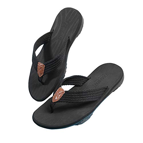 Geahod Herren Zehentrenner Flip Flops Sommer Strand Sandalen Rutschsicher weiche Badelatschen lässiger flache Sport-Sandalen, Schwarz, 42 Cover