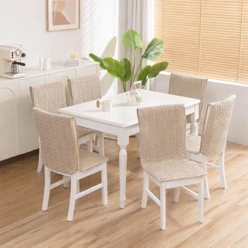 Image of HOMETHREADS Non-Slip Chair Cover-Universal Fit for Kitchen & Dining Chairs-Cushioned Comfort - Stylish Machine Washable Seat Cover-145x45 (Beige, Pack of 2)