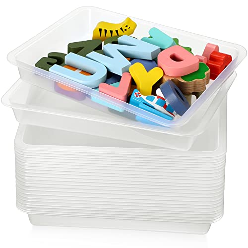 Maitys 24 Pcs Plastic Activity Trays – Clear, Stackable Craft Trays