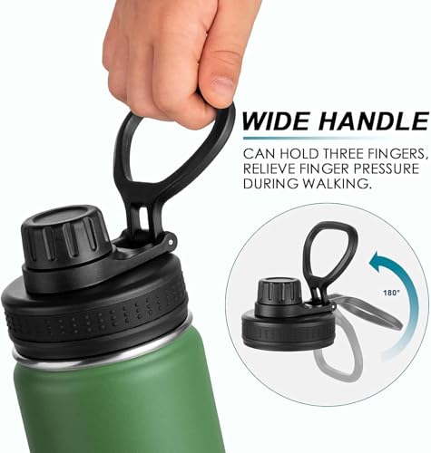 Image of koodee 16 oz Water Bottle Stainless Steel Double Wall Vacuum Insulated Wide Mouth Water Bottle with Leakproof Spout Lid-Reusable Metal WaterFlask BPA Free (Grass Green)