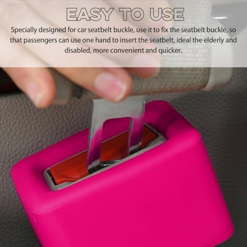 Image of Augeny 2 PCS Seat Belt Buckle Holder, Silicone Auto Rear Seatbelt Buckle Booster to Makes Receptacle Stand Upright for Easy Access, Universal Vehicle Seatbelt Buckle for Kids (Pink)