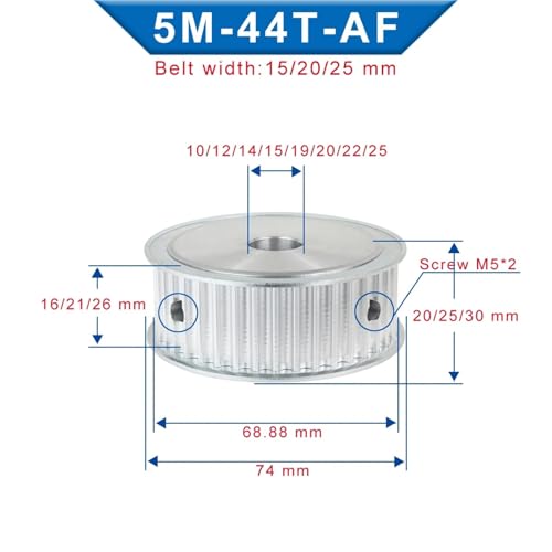 Poulie à courroie 5M-44T avec alésage 10mm et largeur 25mm pour transmission mécanique