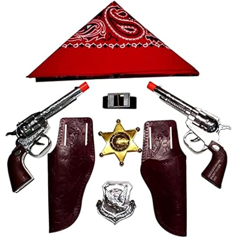 Children's Western Cowboy Toy Set Brown and Chrome Colored Finish, Red Bandana and Silver and Gold Badge 1 of Each Item by Imprints Plus - 7" Cover