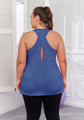 Image of ForHailey Women's Plus Size Cross Back Workout Tank Tops Athletic Shirts