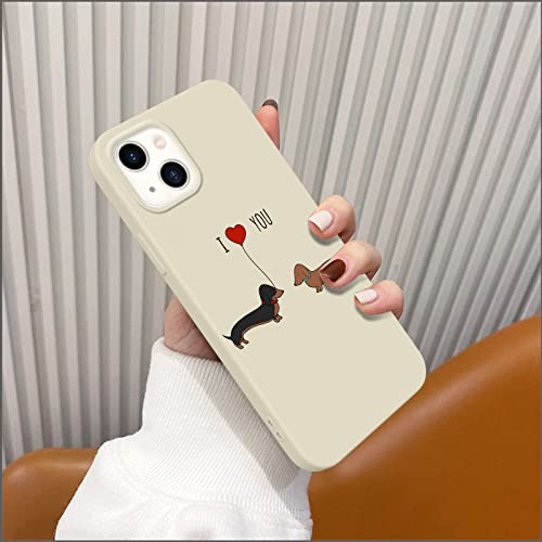 Idocolors Couple Dog Phone Case for iPhone 14 Pro Max,White Animal Liquid Silicone Dachshund Dog Pattern Cases,Cartoon Soft Gel Rubber Full-Body Protective Microfiber Lining Shockproof Cover - image 6