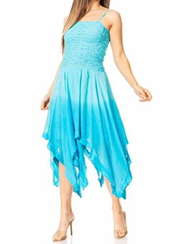 Image of Sakkas Ella Smocked Bodice Spaghetti Strap Double Layered Dress