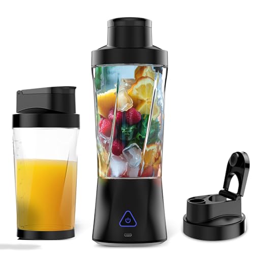 Portable Blender, 360W Personal Blender for Shakes and Smoothies for Kitchen, 24 Oz BPA Free Traveling Juicer Cup and Lid with 6 Blades, Self Cleaning Portable Juicer for Kitchen/Travel/Gym, Black