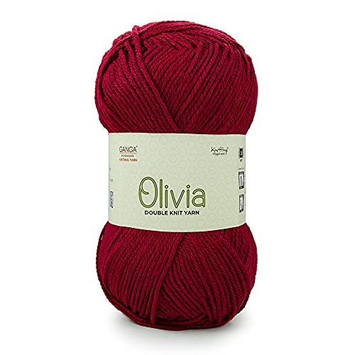 Image of Ganga Acrowools Acrylic Olivia,Double Knit Yarn. Hand Knitting&Crochet Yarn. Oekotex Class 1 Certified. Pack of 2 Balls-100Gms Each. Shade No-Olv012, Maroon