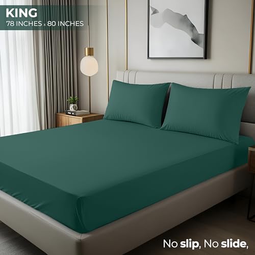 Image of Utopia Bedding King Fitted Sheet - Bottom Sheet - Deep Pocket - Soft Microfiber - Shrinkage and Fade Resistant - Easy Care -1 Fitted Sheet Only (Emerald)