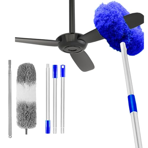 Image of Maxoshine Fan Cleaner Brush with Long Rod Flexible Fan Cleaning Mop Microfiber Dust Cleaner Foldable Duster Microfiber Duster for Cleaning of Home, Kitchen, Car (Drk Blue+Grey)
